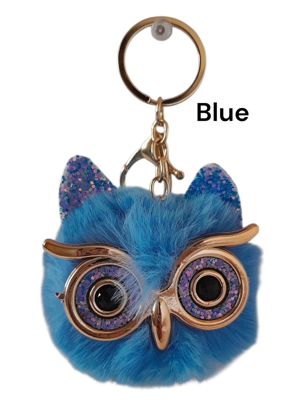 Blue Owl Fur Pom Keychain Bag Charm